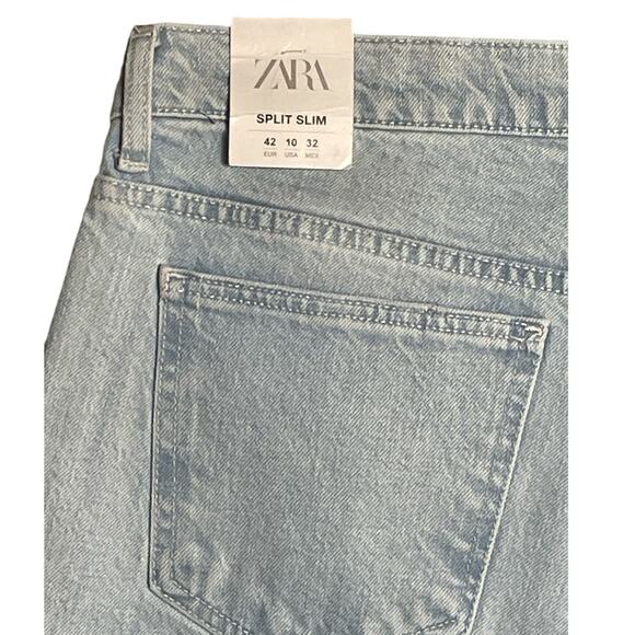 Zara Split‎ Hem Slim High-Rise Full Length Light Wash Jeans Size 10 - Picture 8 of 8